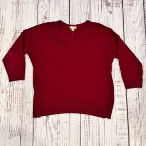 Brooks Brothers Red Fleece Merino V-Neck Sweater L Burgundy 3/4 Sleeve Knit Top